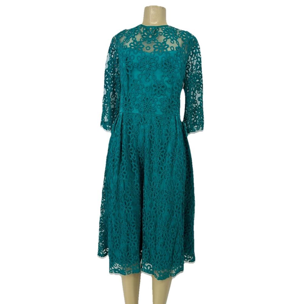 Tatyana Innocence Embroidered Lace Daisy Cocktail Dress Teal 3/4 Sleeve F151v